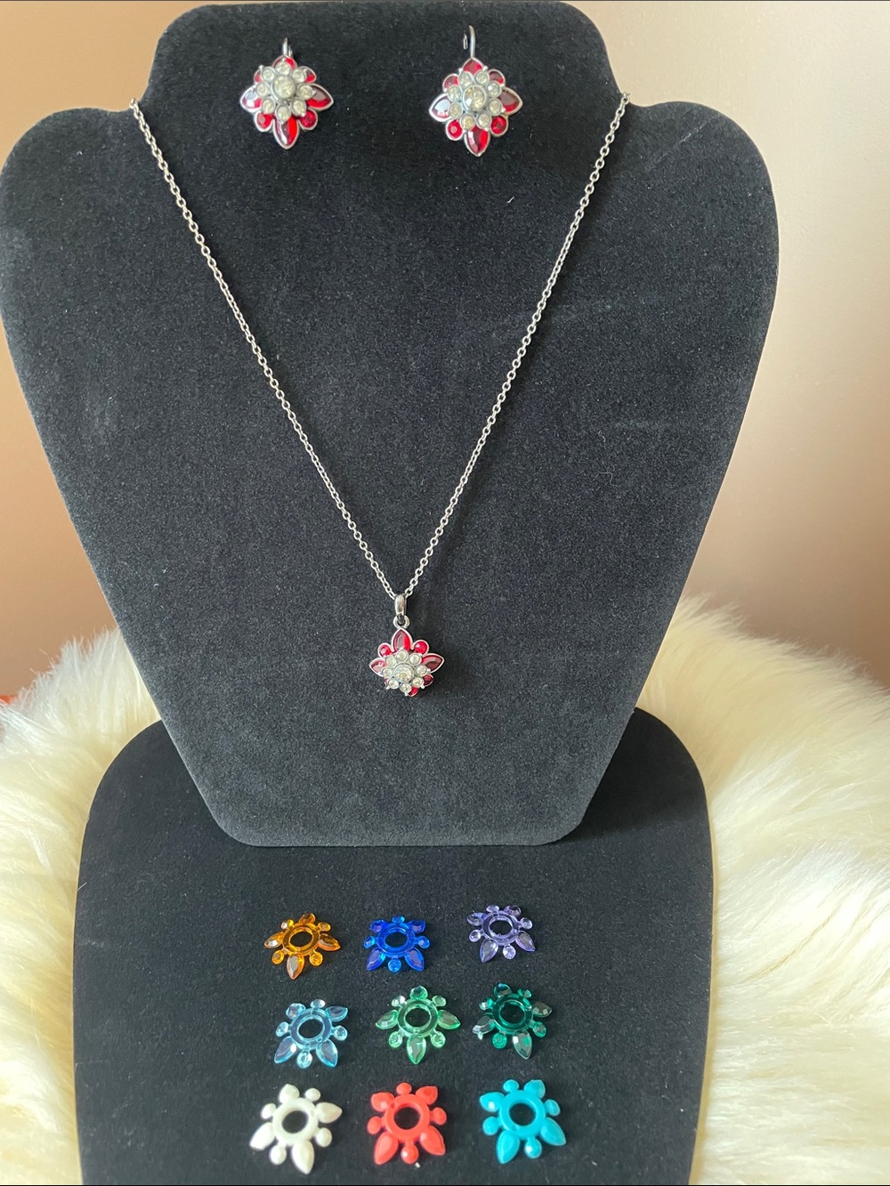 Joan Rivers Black Floral Necklace  with Matching Earrings